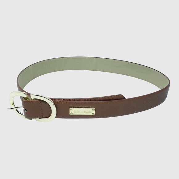 Steve Madden Womens Brown Synthetic Belt With Gold Buckle Size S - Picture 1 of 6